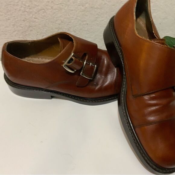 Hippopotamus Oxford Shoes Sz 9 double buckle  Brown Leather Lace Made Italy main image 12